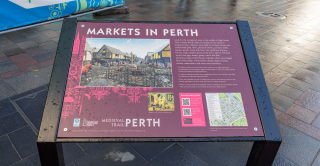 Markets in Perth information board in High Street